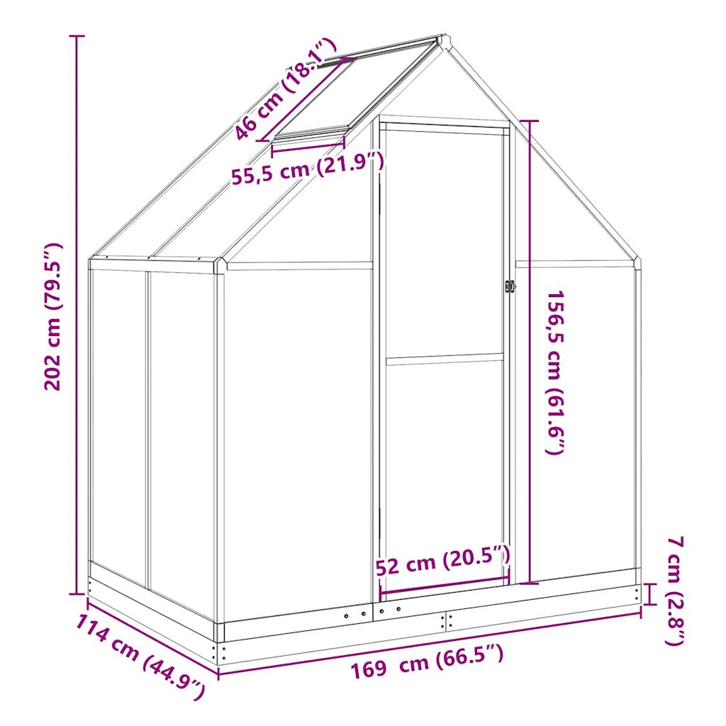 vidaXL Greenhouse with Base Frame Silver 169x114x202 cm Aluminium