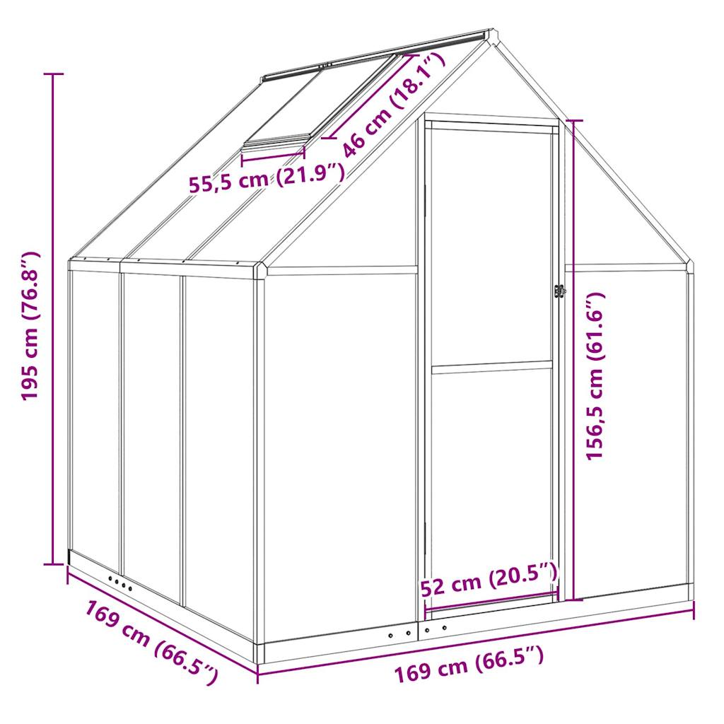 vidaXL Greenhouse with Base Frame Silver 169x169x195 cm Aluminium