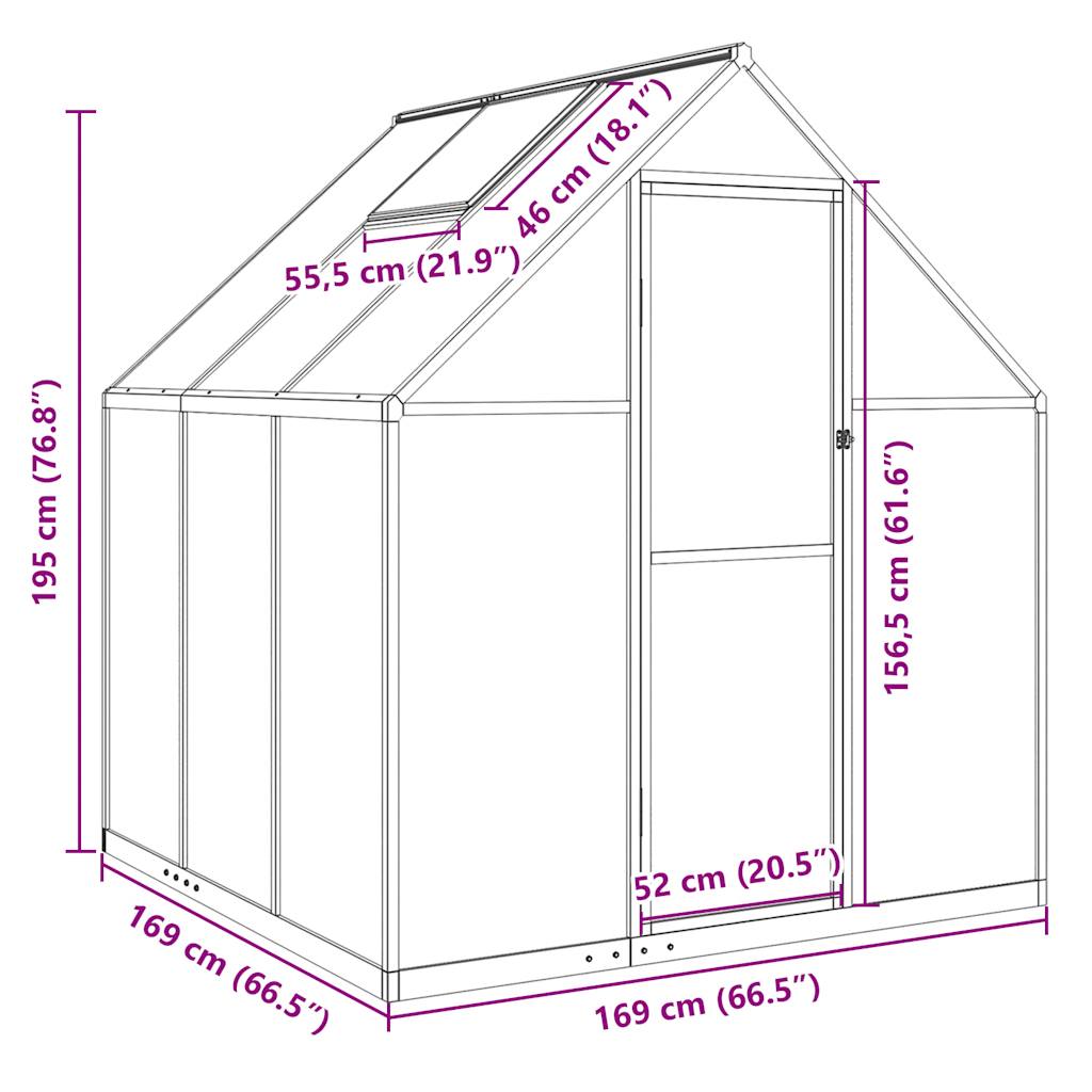 vidaXL Greenhouse with Base Frame Green 169x169x195 cm Aluminium