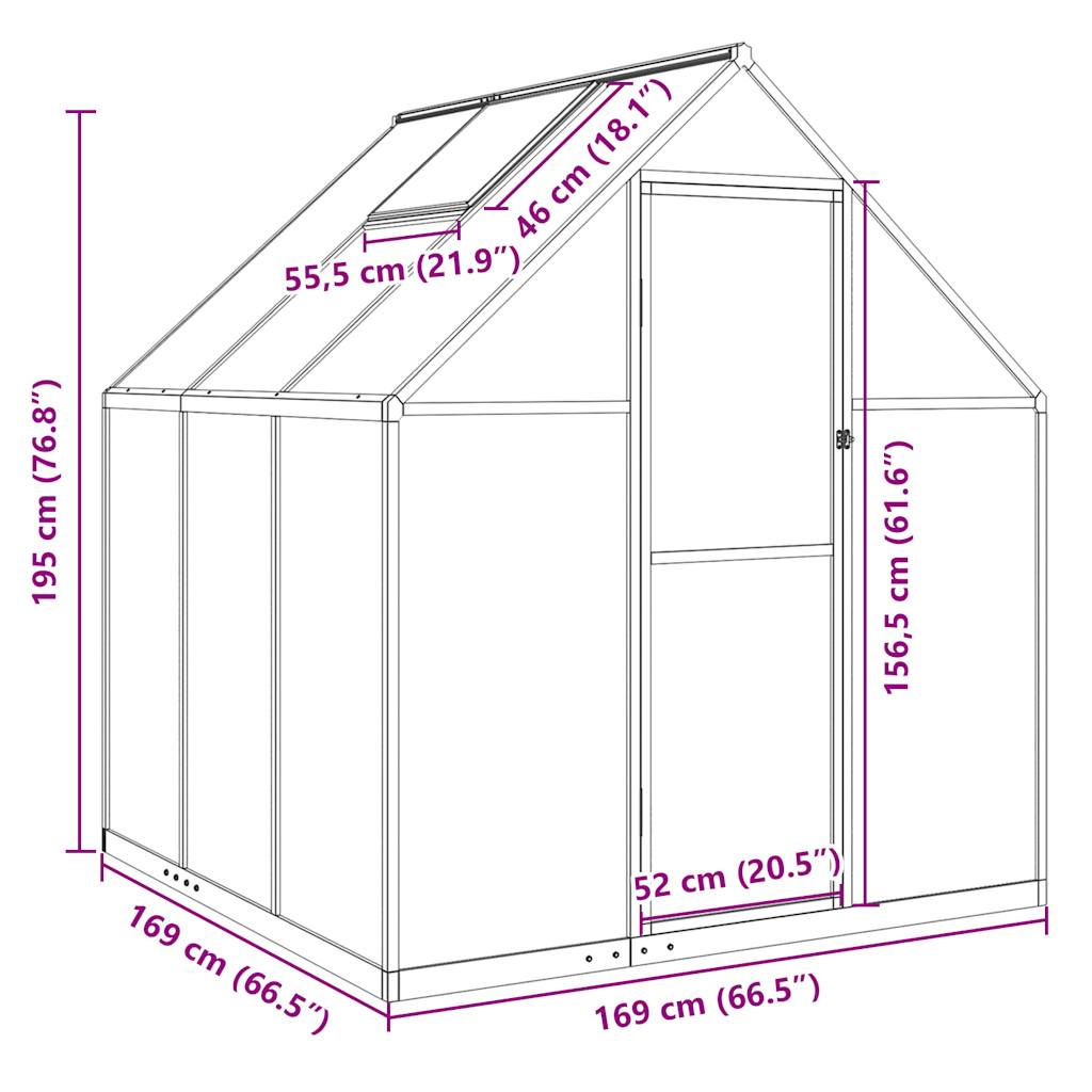 vidaXL Greenhouse with Base Frame Anthracite 169x169x195 cm Aluminium