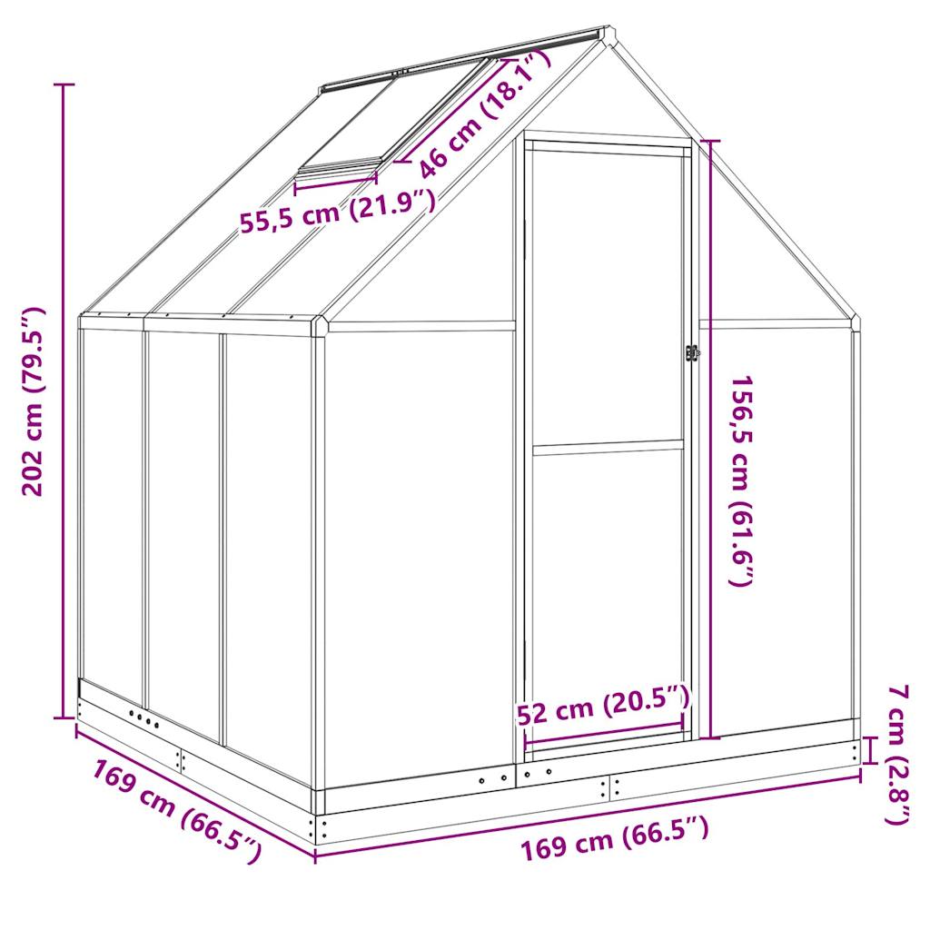 vidaXL Greenhouse with Base Frame Silver 169x169x202 cm Aluminium