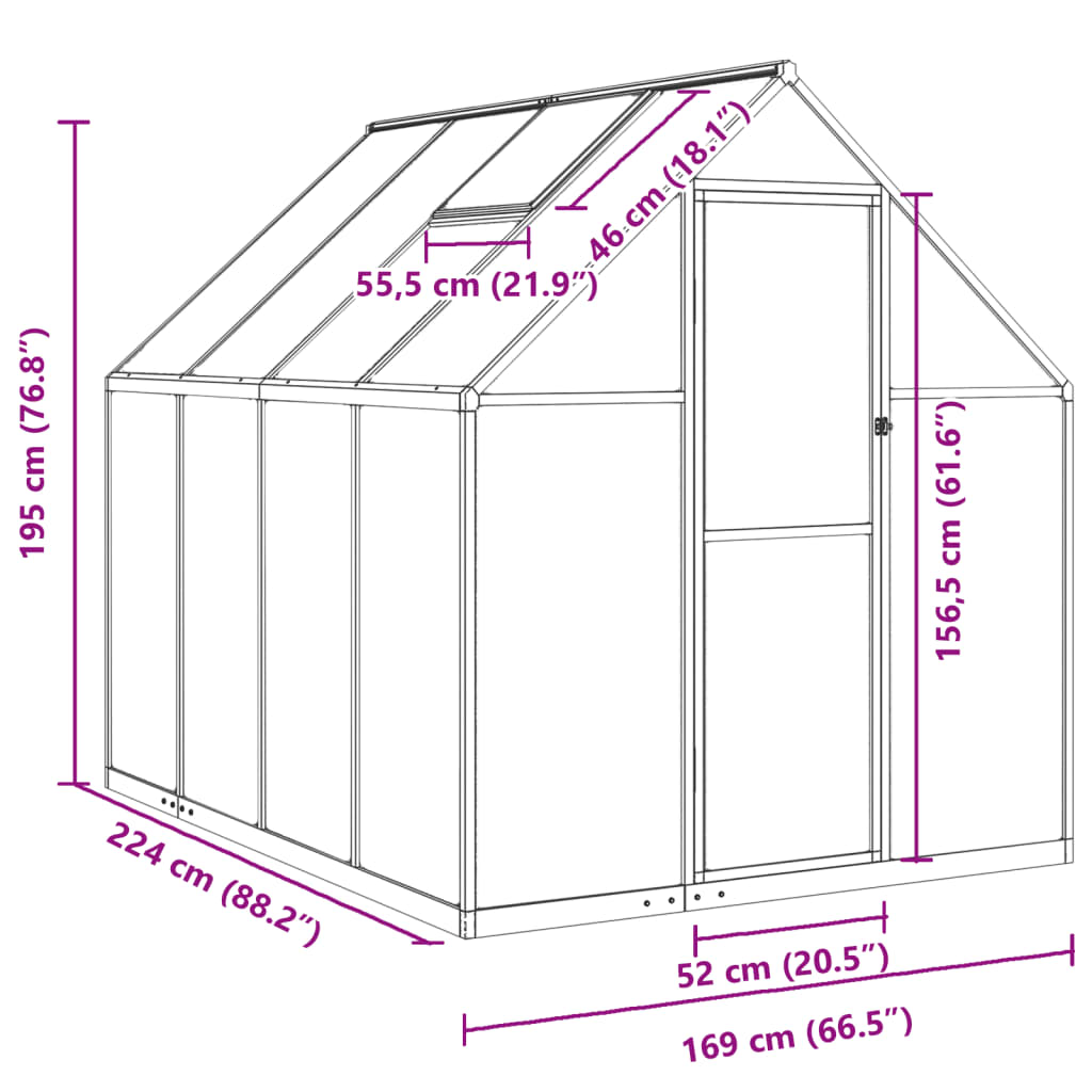 vidaXL Greenhouse with Base Frame Silver 224x169x195 cm Aluminium