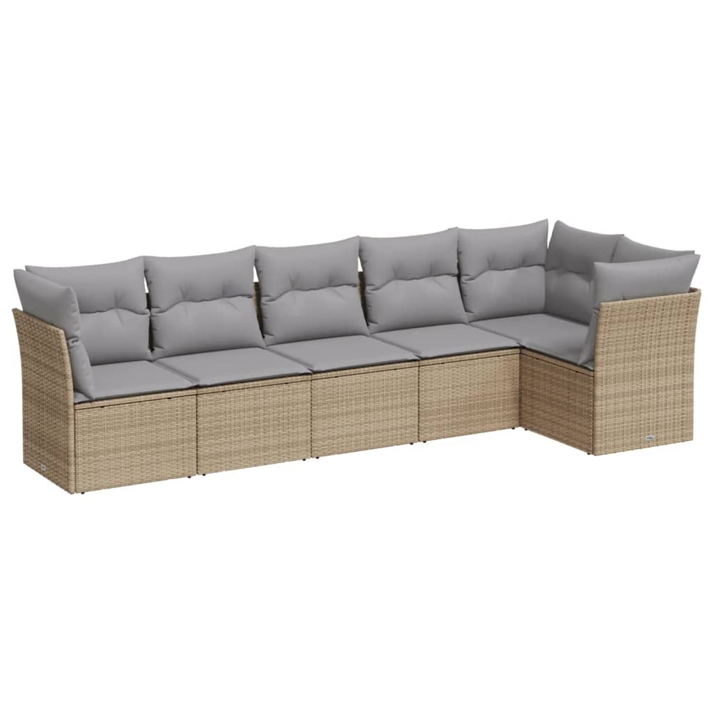 vidaXL 6 Piece Garden Sofa Set with Cushions Beige Poly Rattan