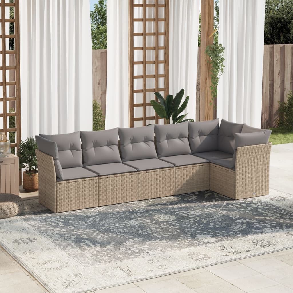 vidaXL 6 Piece Garden Sofa Set with Cushions Beige Poly Rattan