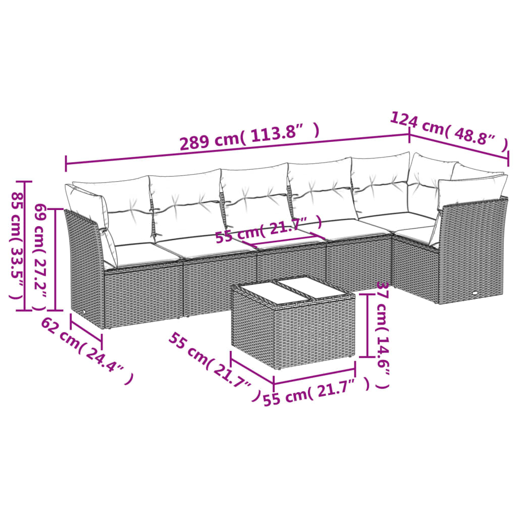 vidaXL 7 Piece Garden Sofa Set with Cushions Grey Poly Rattan