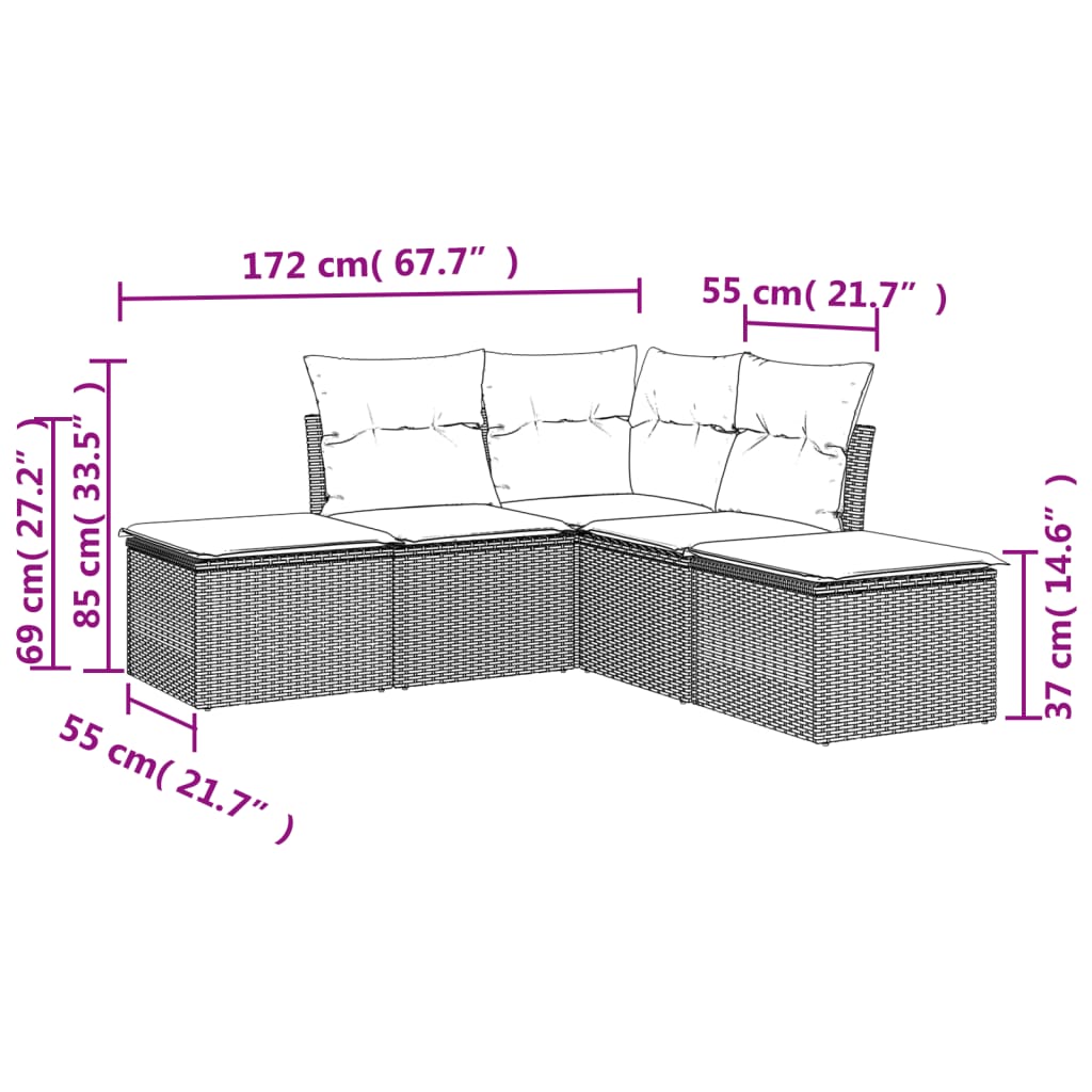 vidaXL 5 Piece Garden Sofa Set with Cushions Brown Poly Rattan