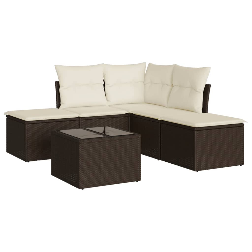 vidaXL 6 Piece Garden Sofa Set with Cushions Brown Poly Rattan