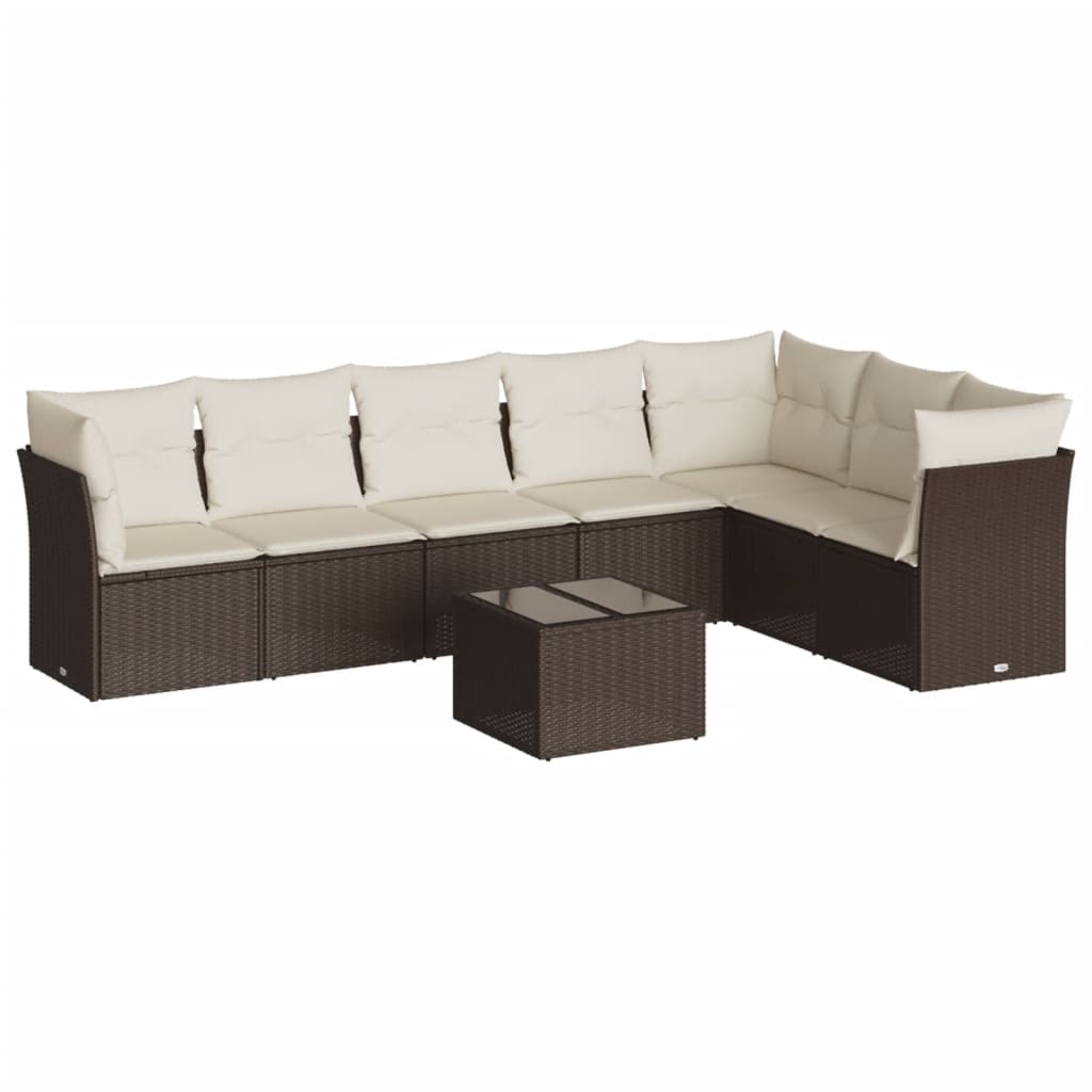 vidaXL 8 Piece Garden Sofa Set with Cushions Brown Poly Rattan