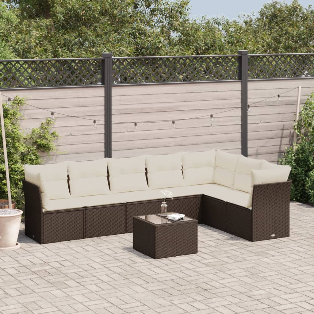 vidaXL 8 Piece Garden Sofa Set with Cushions Brown Poly Rattan