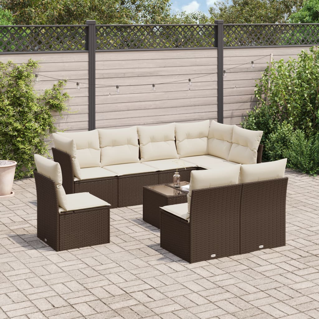 vidaXL 9 Piece Garden Sofa Set with Cushions Brown Poly Rattan