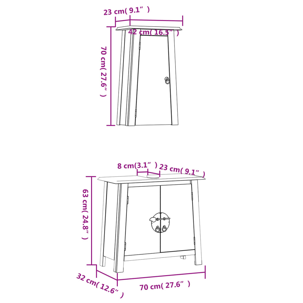 vidaXL 2 Piece Bathroom Furniture Set Solid Wood Pine