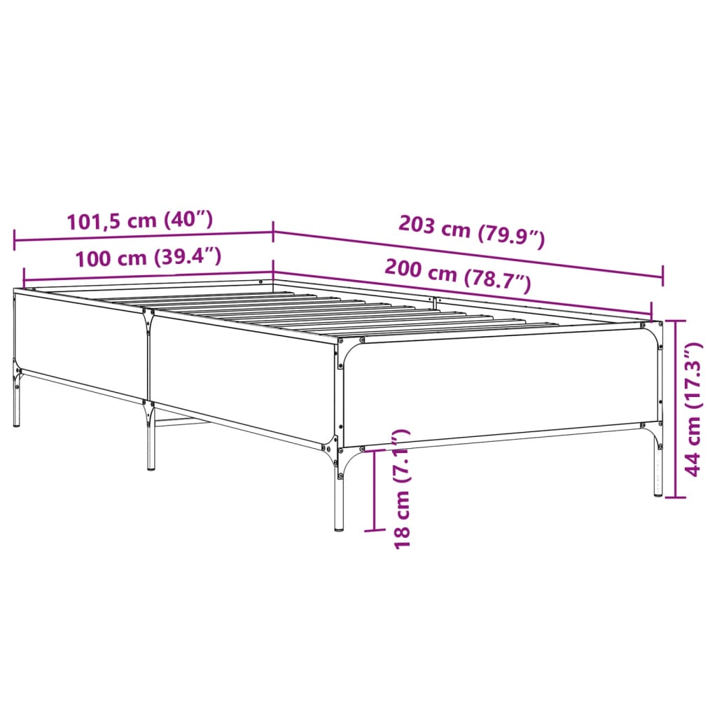 vidaXL Bed Frame without Mattress Black 100x200 cm