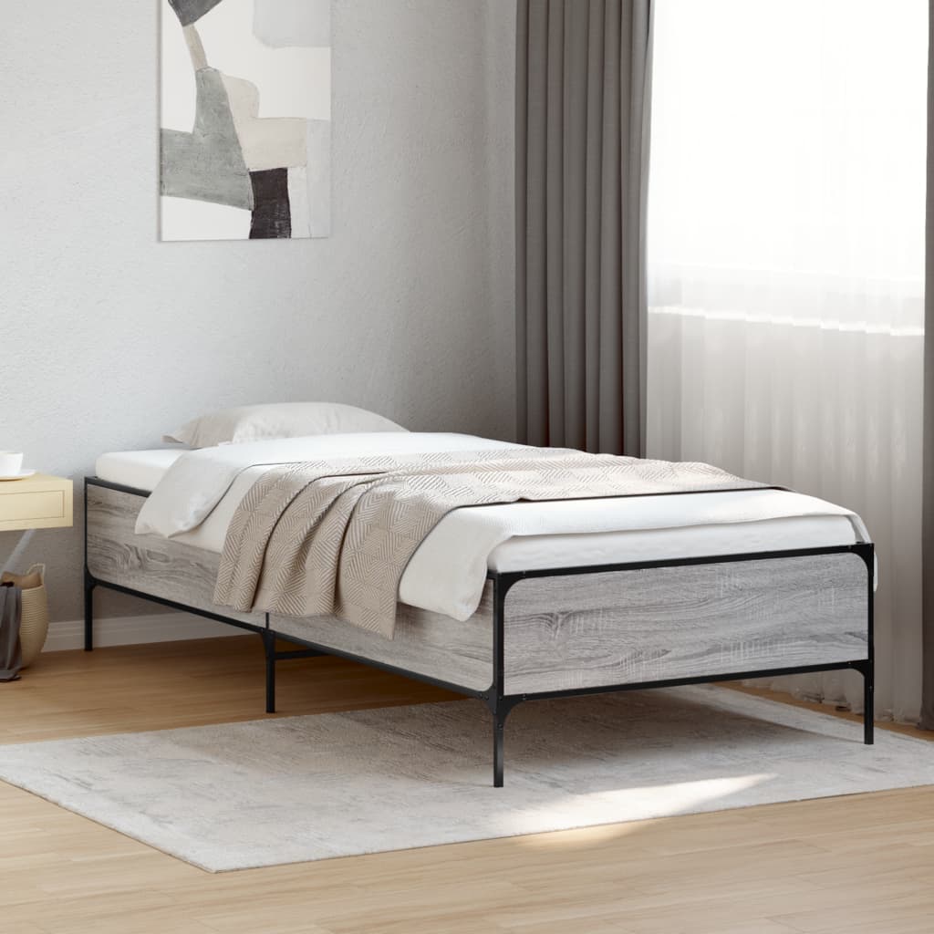 vidaXL Bed Frame without Mattress Grey Sonoma 90x190 cm Single