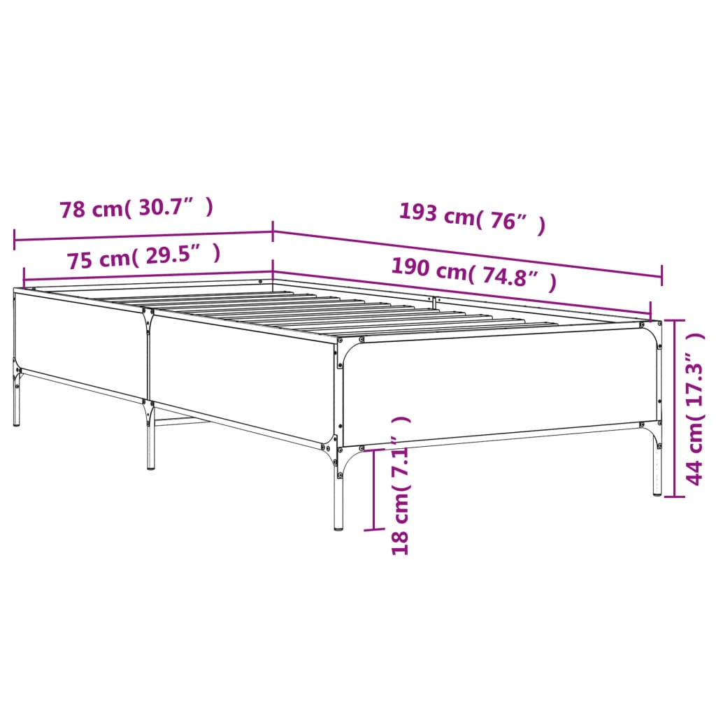 vidaXL Bed Frame without Mattress Sonoma Oak 75x190 cm Small Single