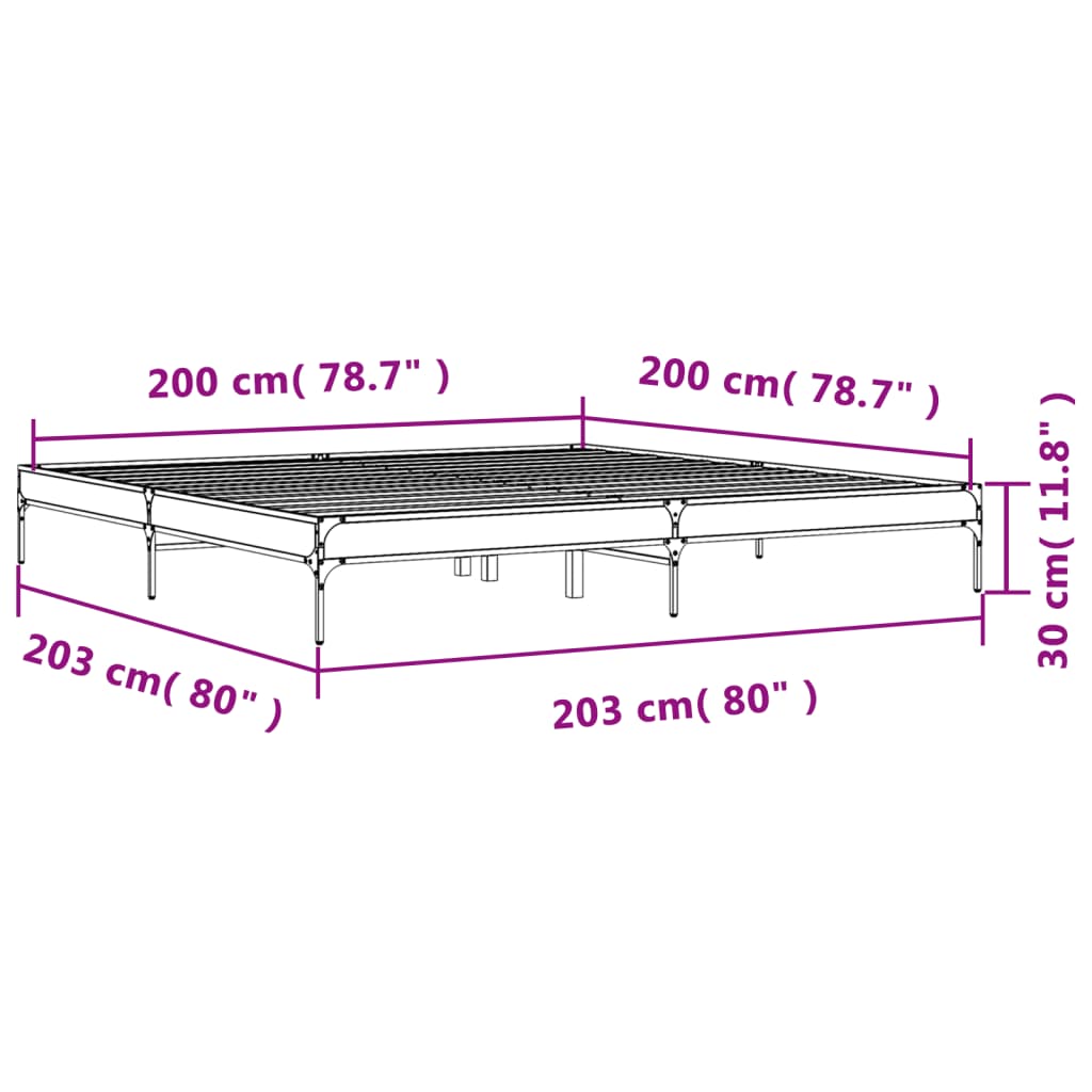 vidaXL Bed Frame without Mattress Grey Sonoma 200x200 cm