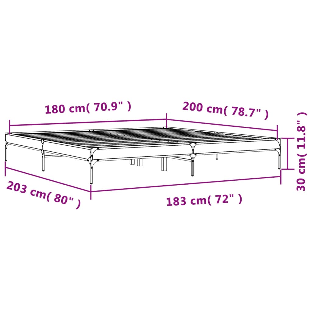 vidaXL Bed Frame without Mattress Black 180x200 cm Super King