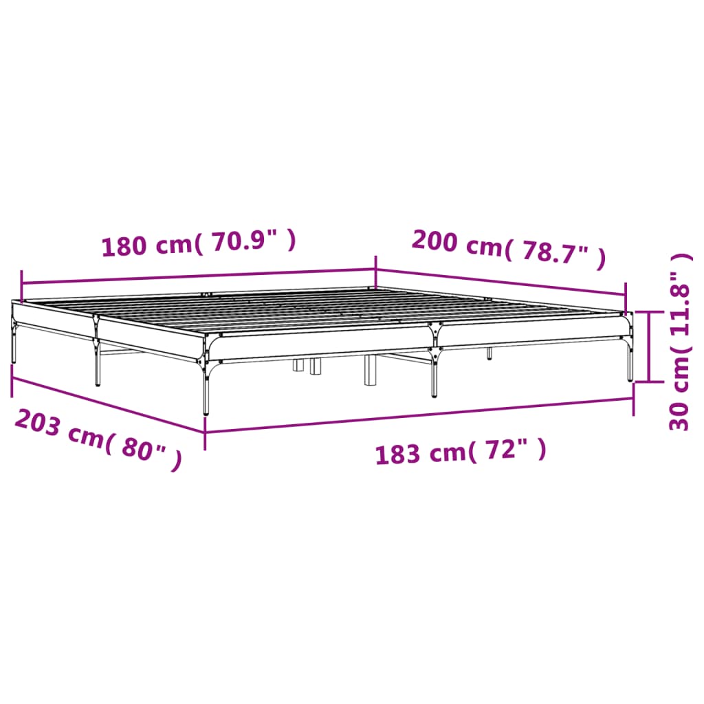 vidaXL Bed Frame without Mattress Brown Oak 180x200 cm Super King