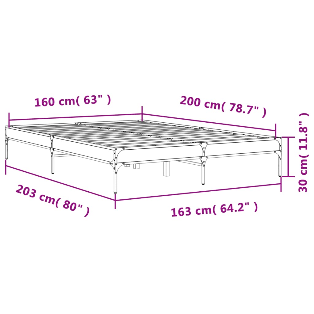 vidaXL Bed Frame without Mattress Black 160x200 cm