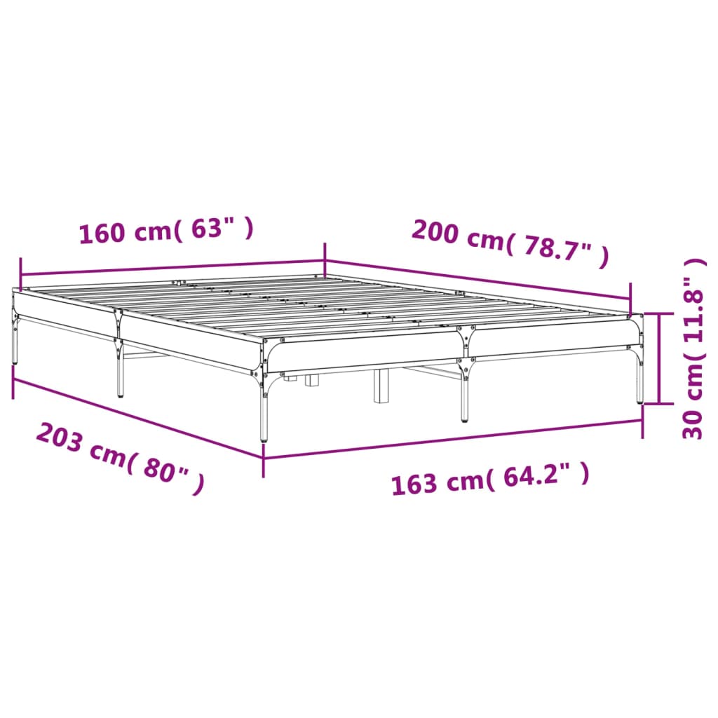 vidaXL Bed Frame without Mattress Grey Sonoma 160x200 cm