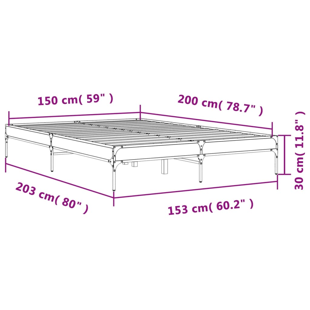 vidaXL Bed Frame without Mattress Black 150x200 cm King Size