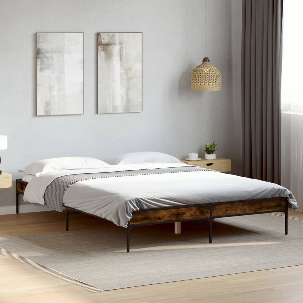 vidaXL Bed Frame without Mattress Smoked Oak 150x200 cm King Size