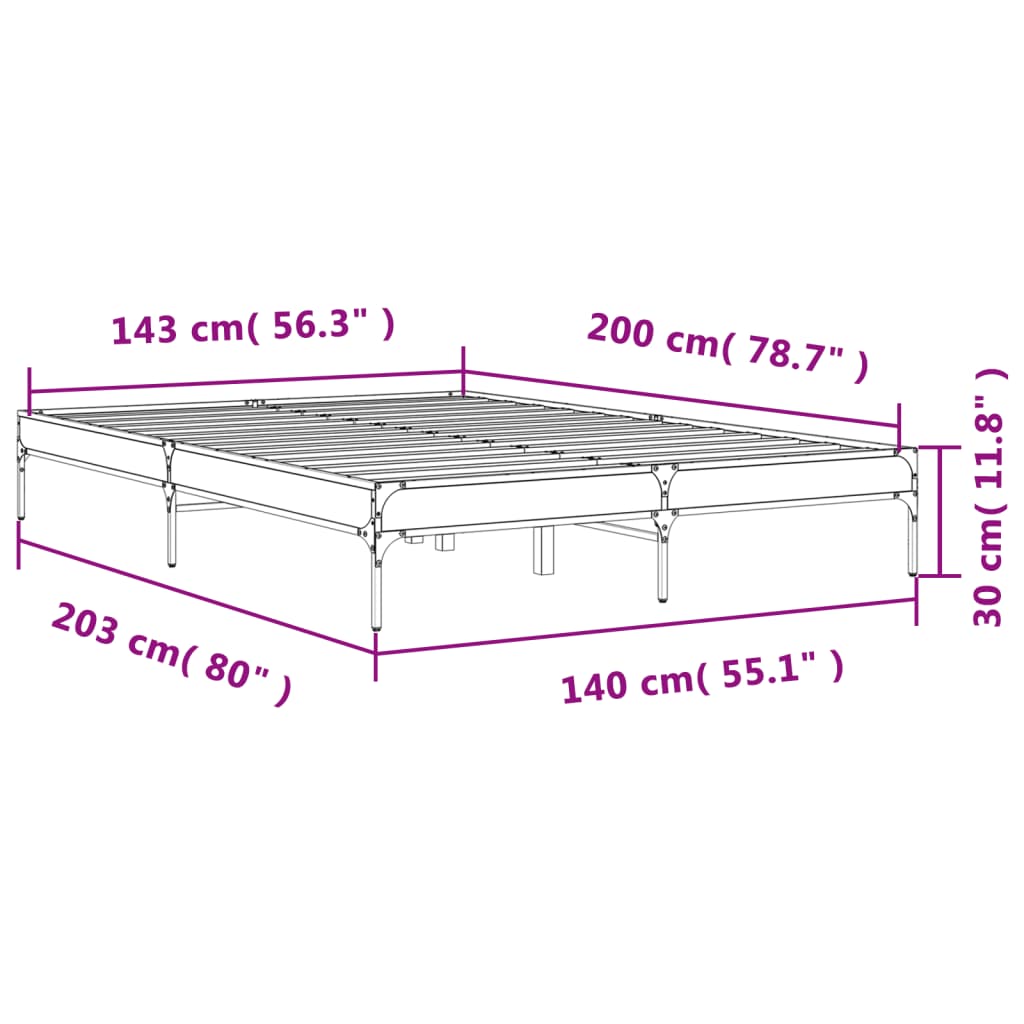 vidaXL Bed Frame without Mattress Sonoma Oak 140x200 cm