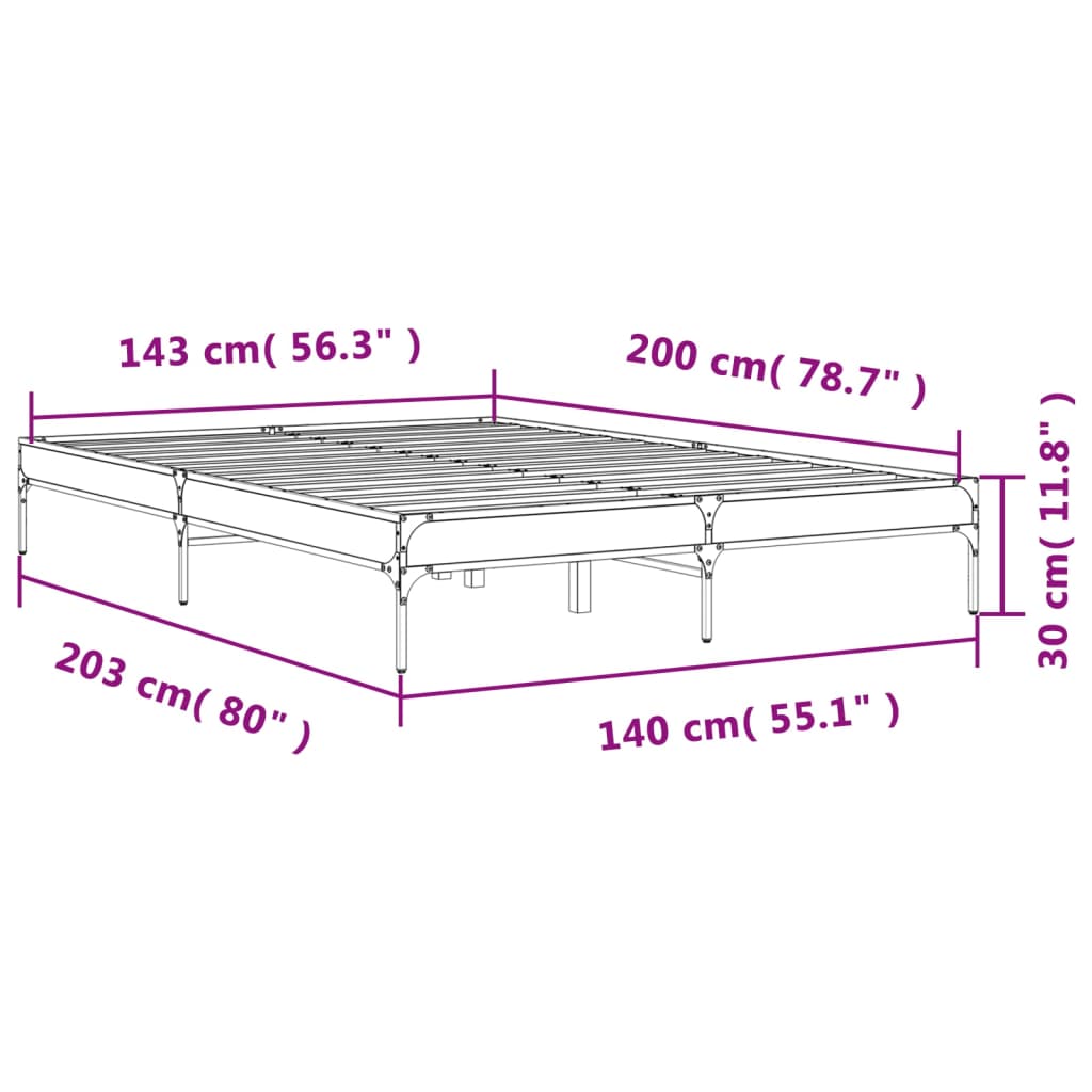 vidaXL Bed Frame without Mattress Brown Oak 140x200 cm