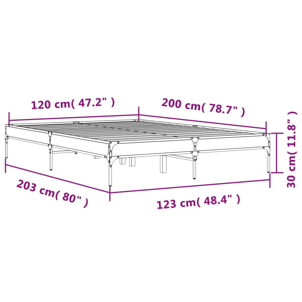 vidaXL Bed Frame without Mattress Grey Sonoma 120x200 cm