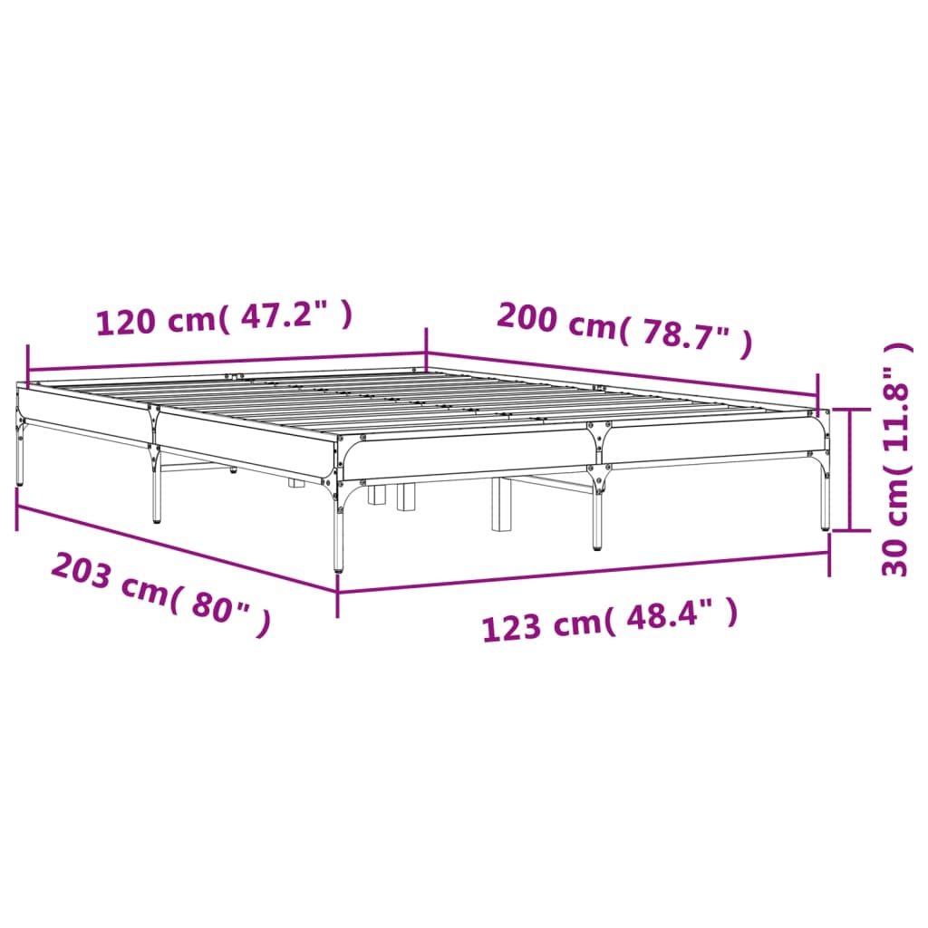 vidaXL Bed Frame without Mattress Brown Oak 120x200 cm