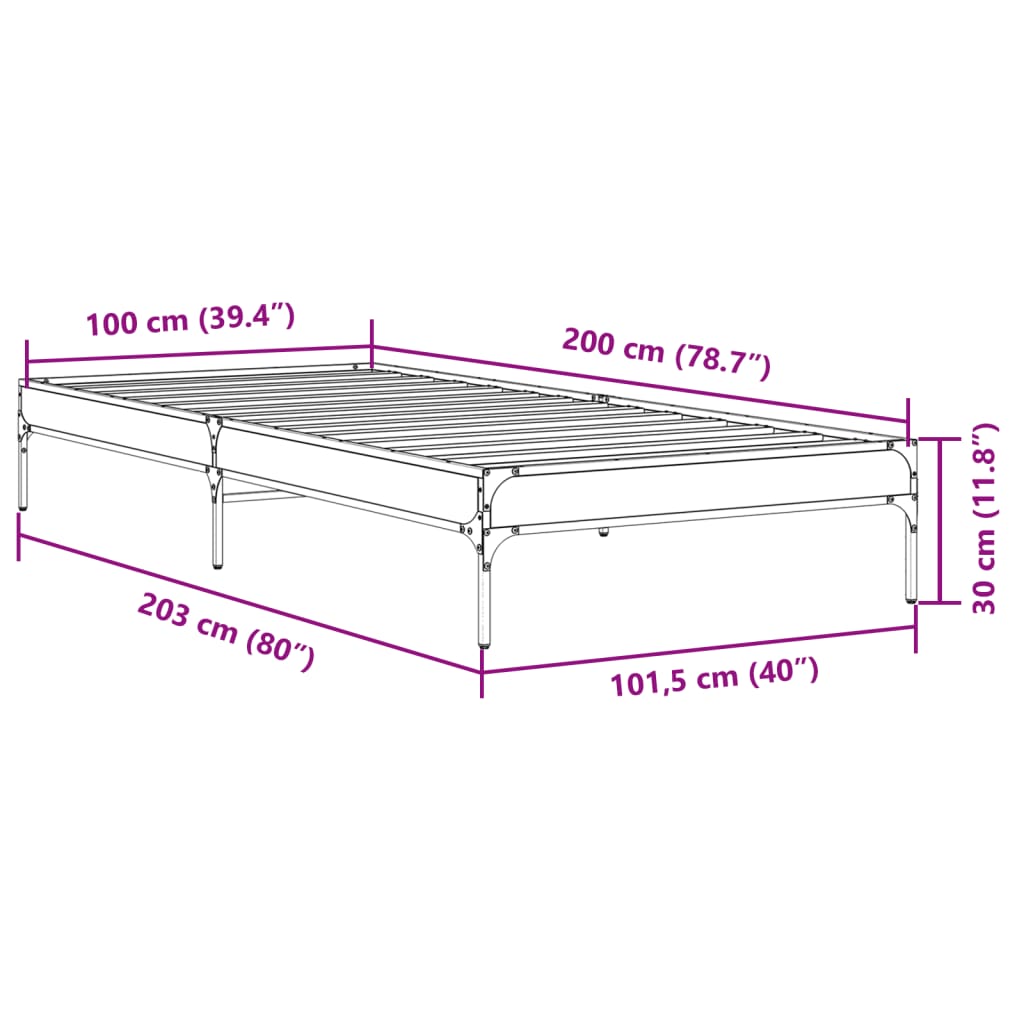 vidaXL Bed Frame without Mattress Black 100x200 cm