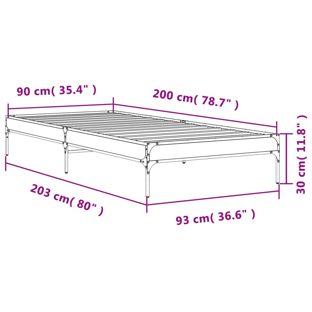 vidaXL Bed Frame without Mattress Black 90x200 cm