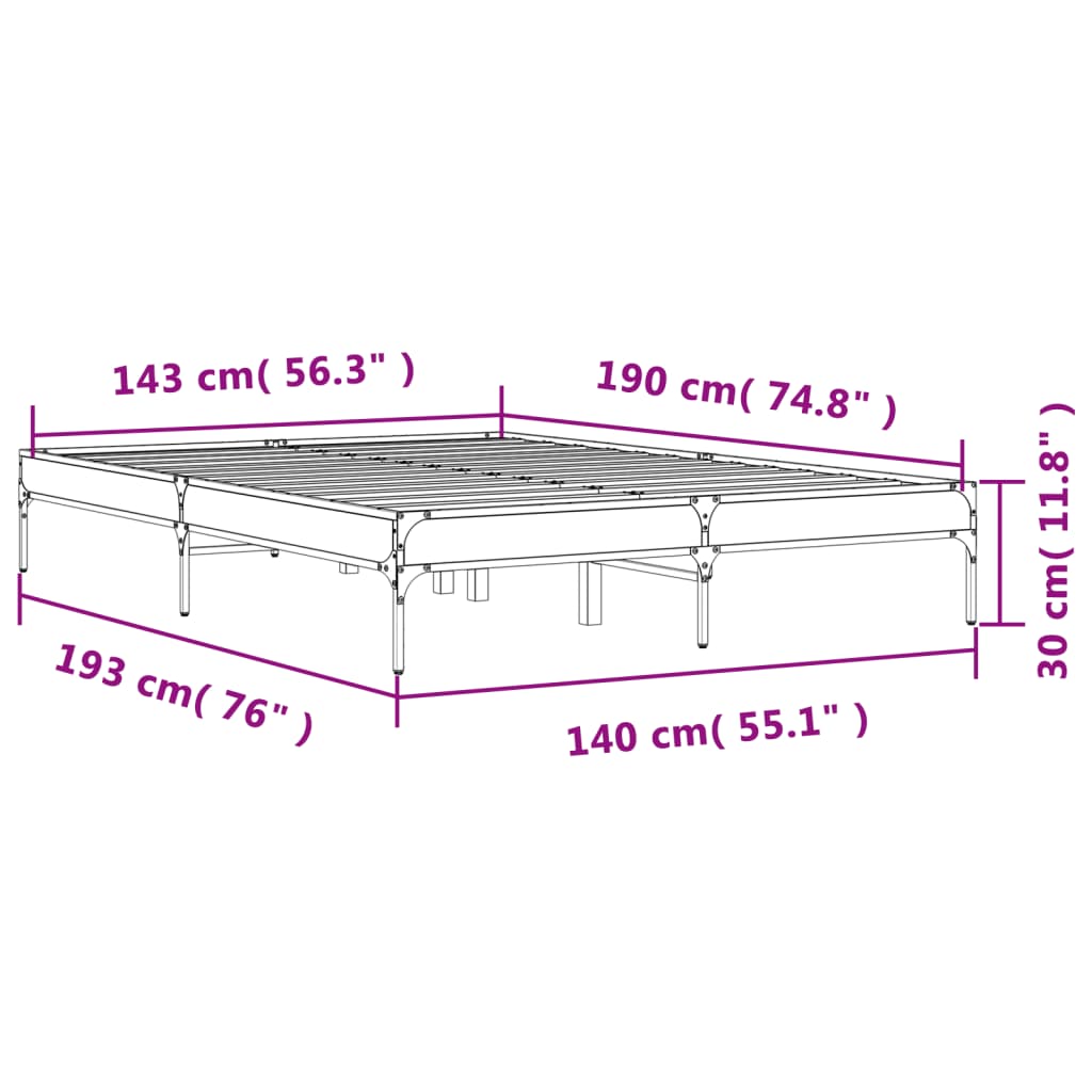 vidaXL Bed Frame without Mattress Black 140x190 cm