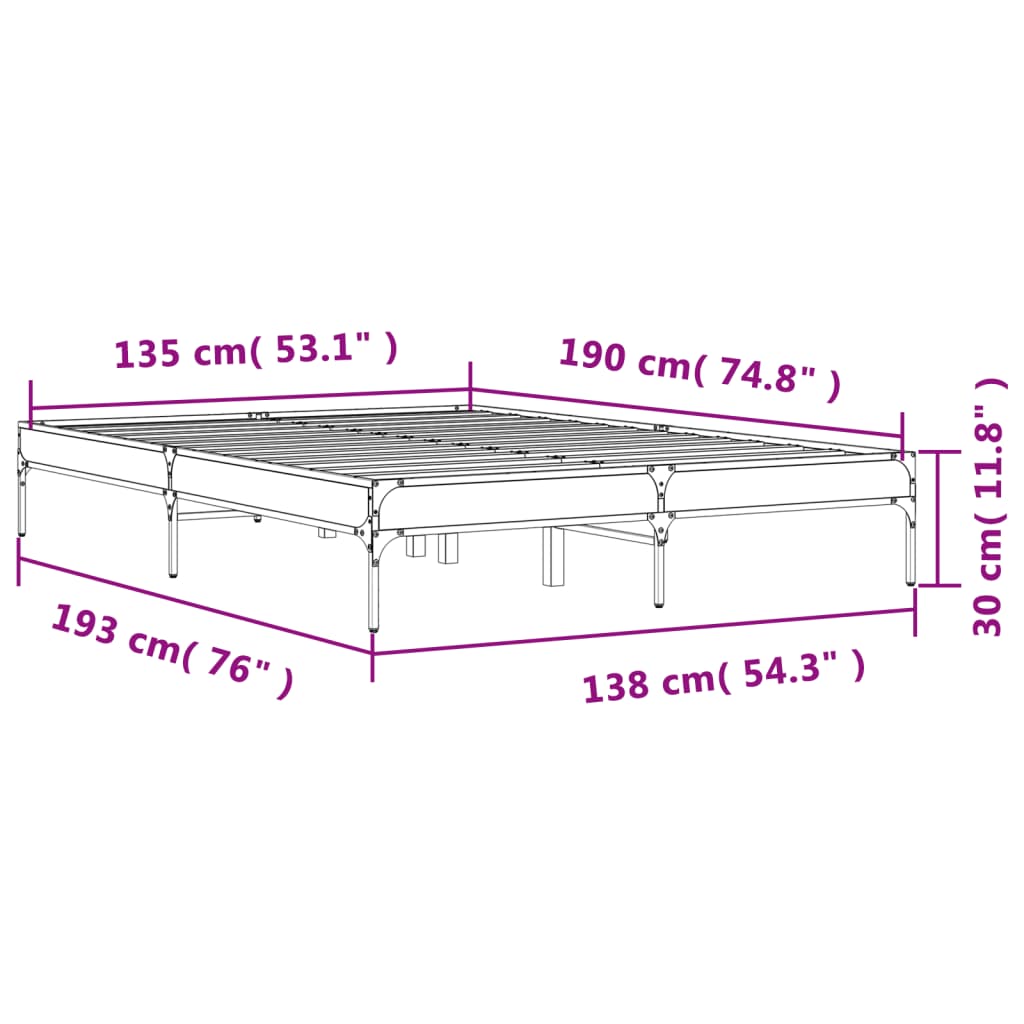 vidaXL Bed Frame without Mattress Sonoma Oak 135x190 cm Double