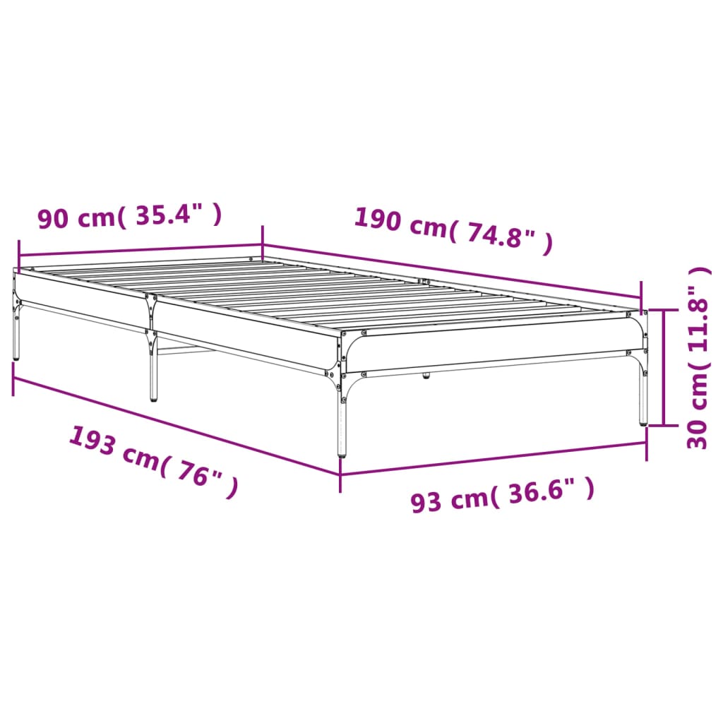 vidaXL Bed Frame without Mattress Black 90x190 cm Single