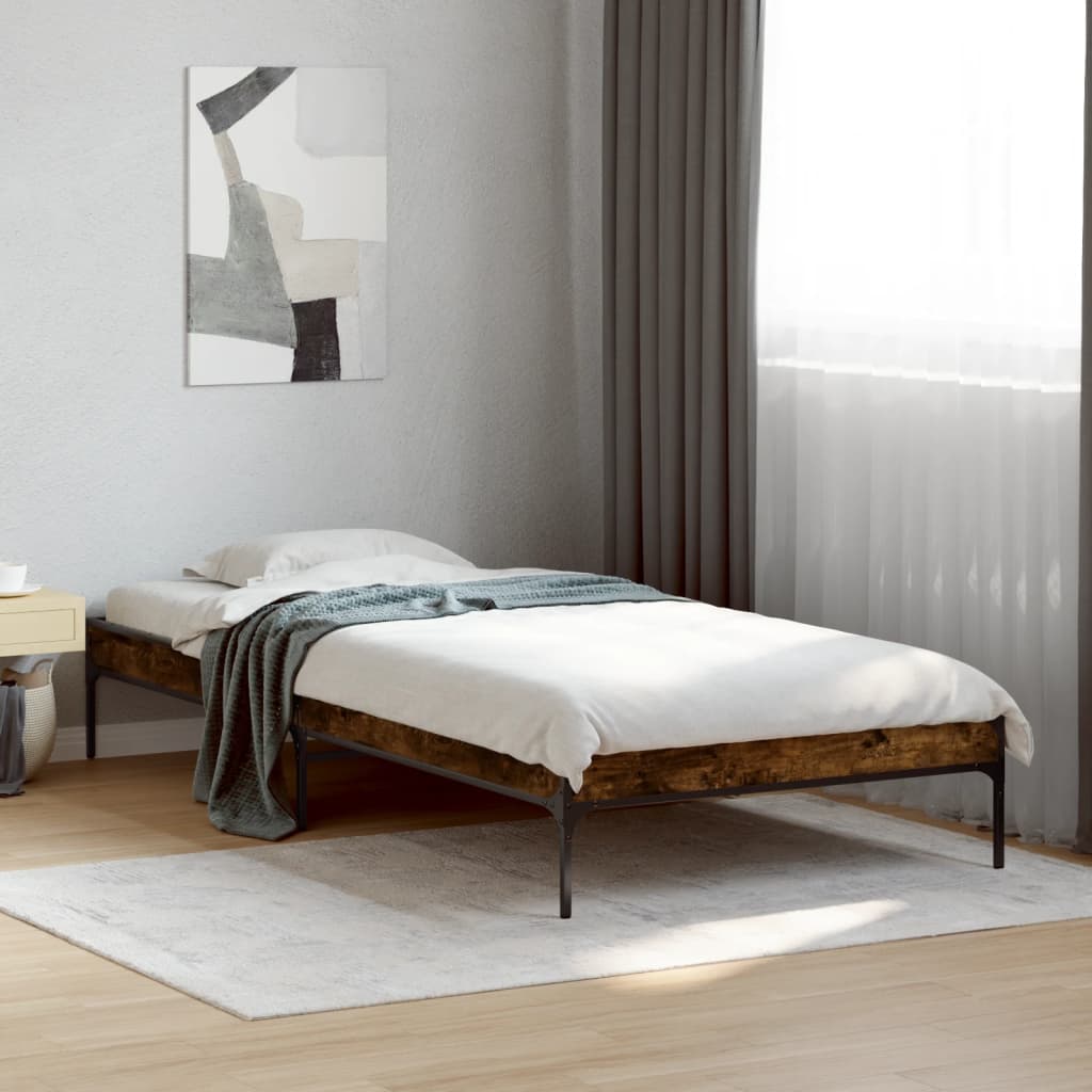 vidaXL Bed Frame without Mattress Smoked Oak 75x190 cm Small Single