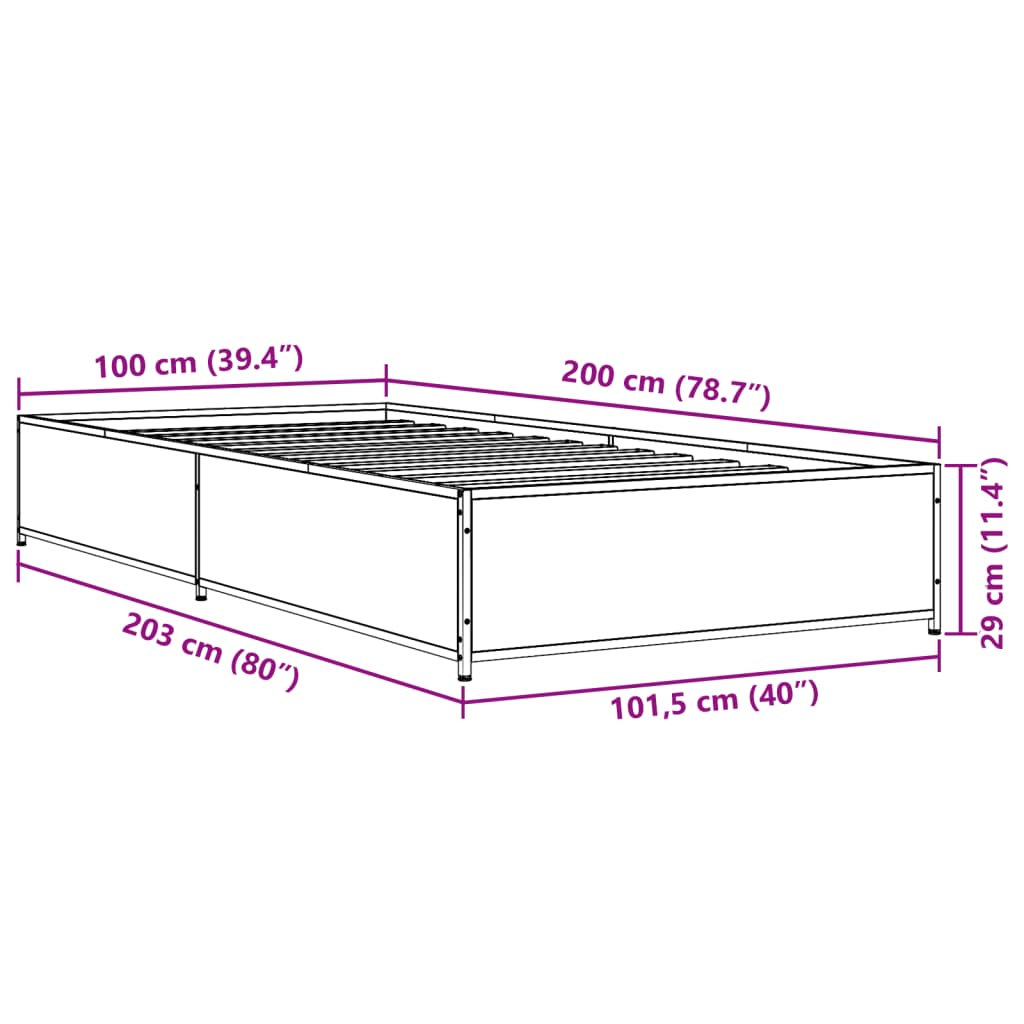 vidaXL Bed Frame without Mattress Black 100x200 cm