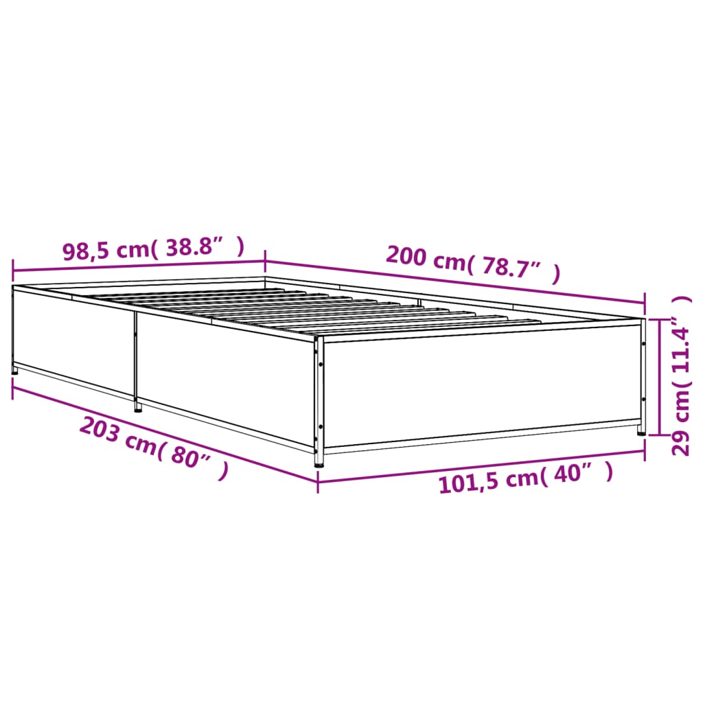 vidaXL Bed Frame without Mattress Smoked Oak 100x200 cm