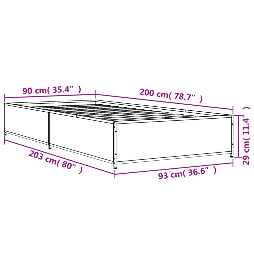 vidaXL Bed Frame without Mattress Smoked Oak 90x200 cm