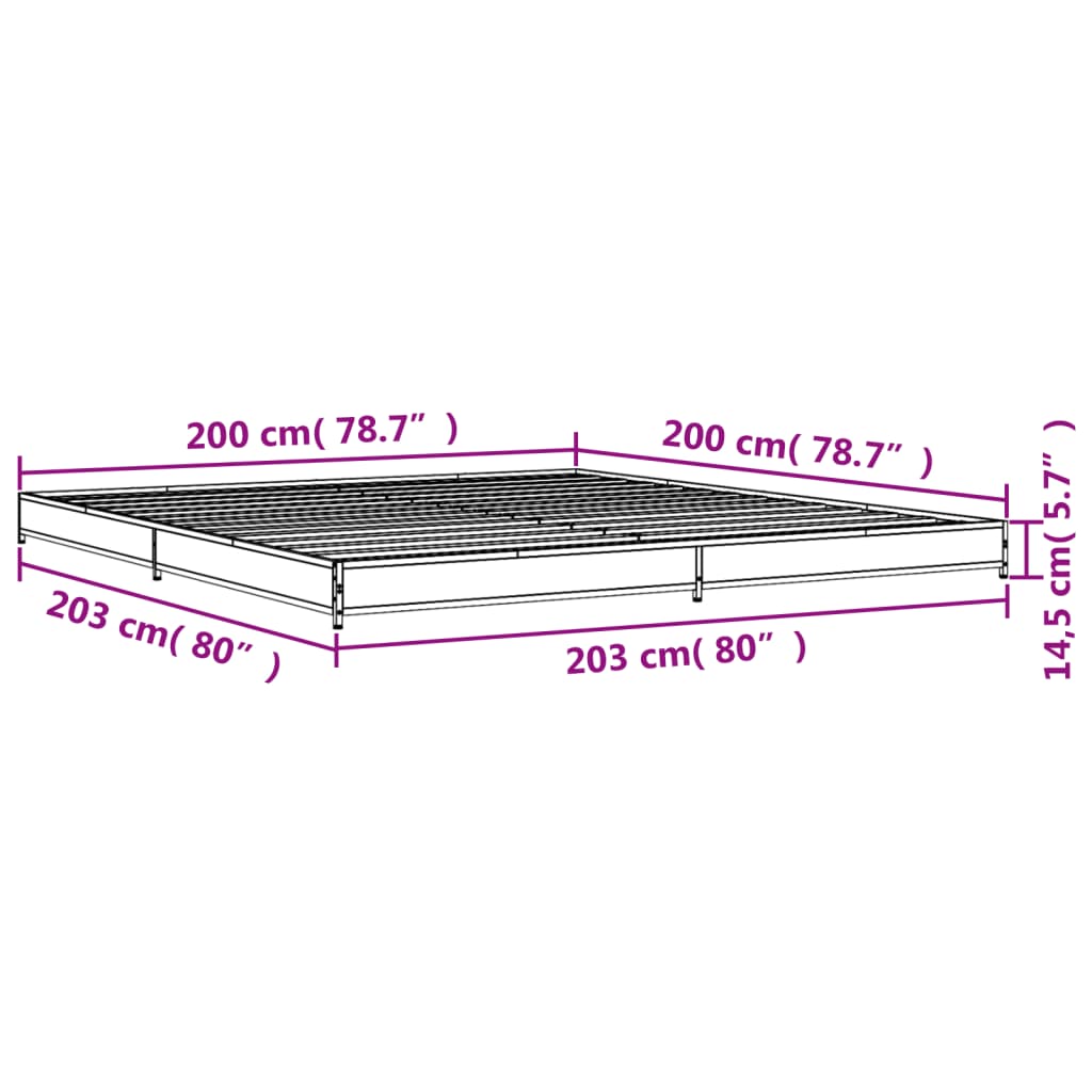 vidaXL Bed Frame without Mattress Black 200x200 cm