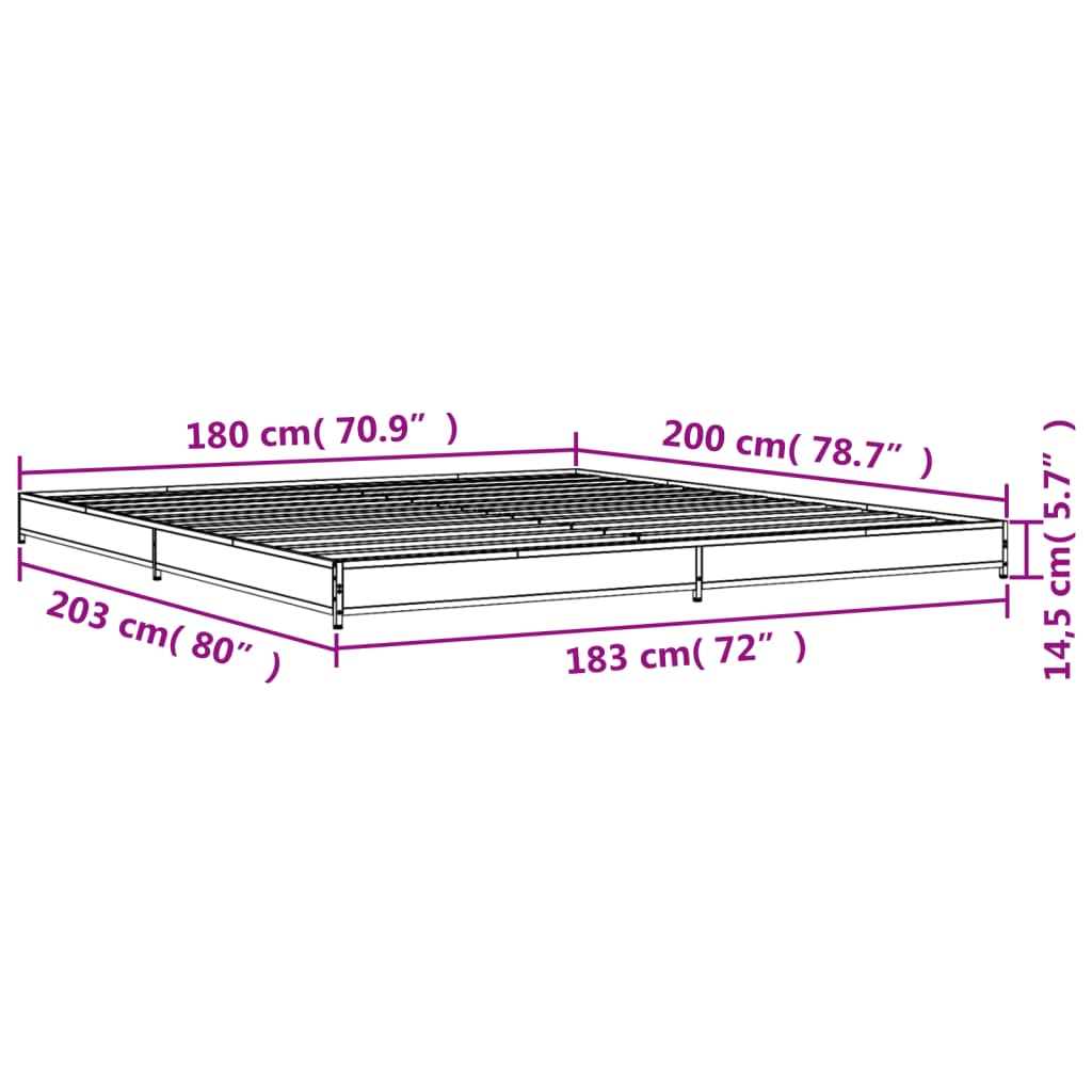 vidaXL Bed Frame without Mattress Black 180x200 cm Super King