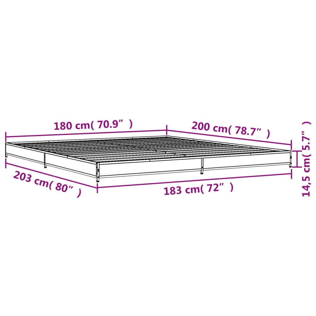 vidaXL Bed Frame without Mattress Sonoma Oak 180x200 cm Super King