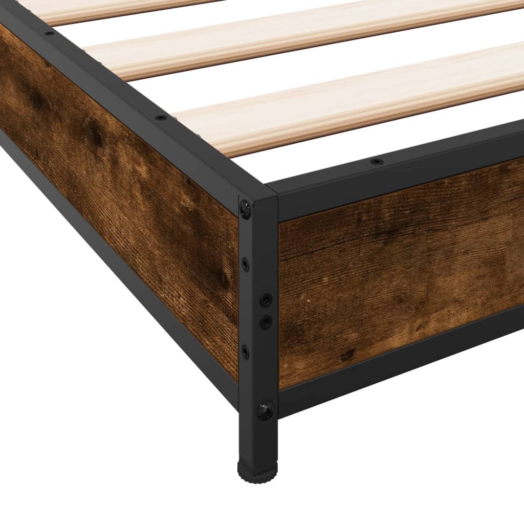 vidaXL Bed Frame Smoked Oak 180x200 cm Super King Engineered Wood and Metal