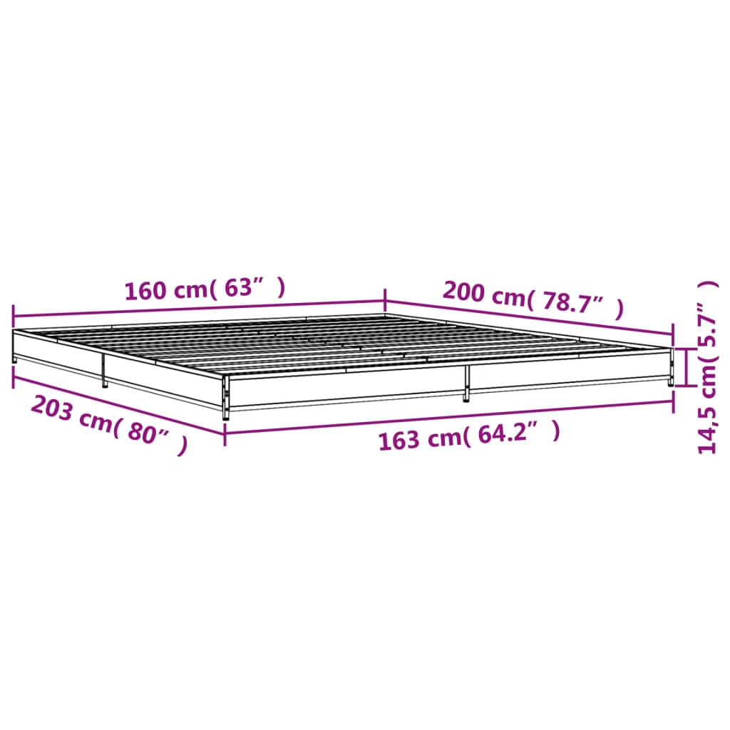 vidaXL Bed Frame without Mattress Smoked Oak 160x200 cm