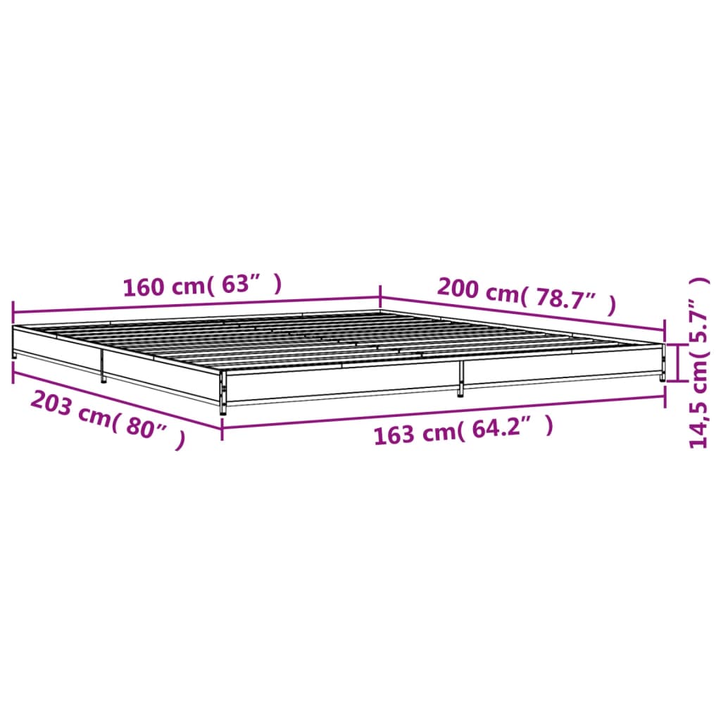 vidaXL Bed Frame without Mattress Grey Sonoma 160x200 cm