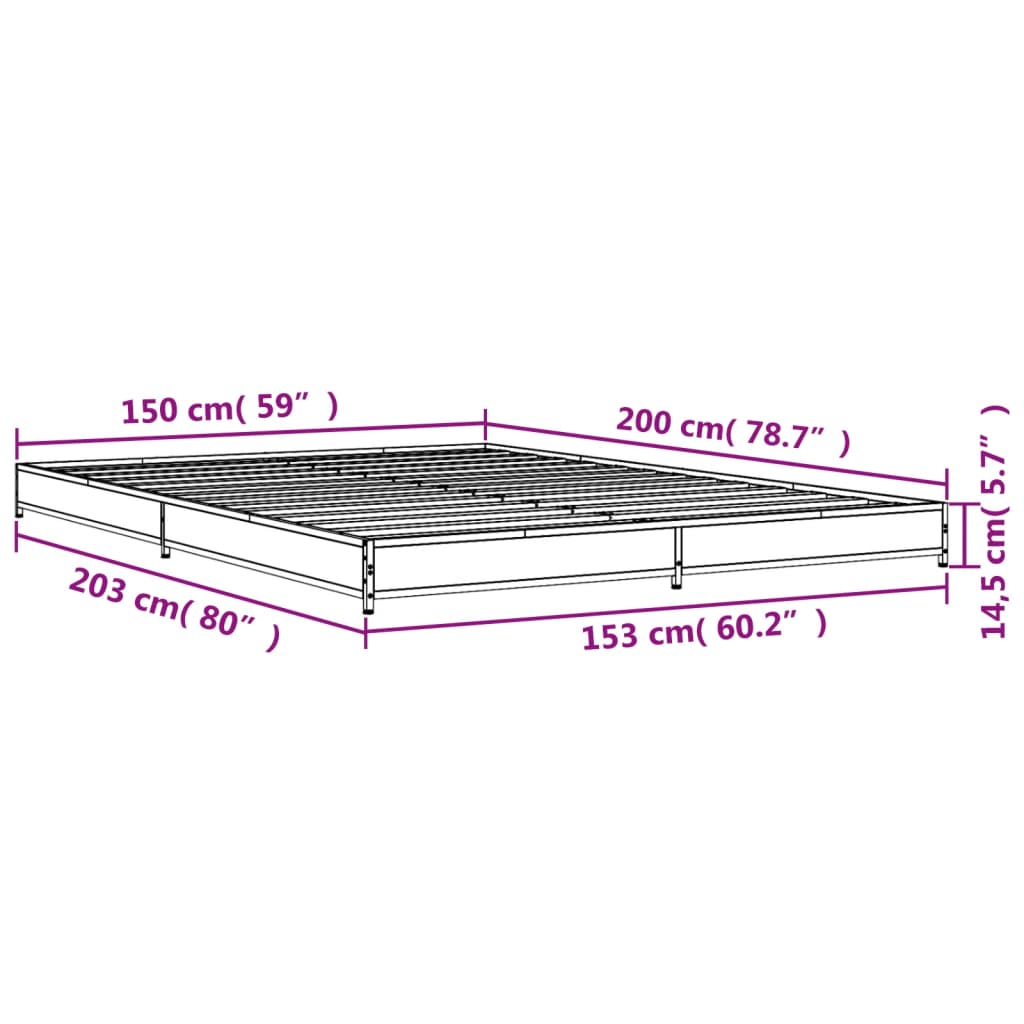 vidaXL Bed Frame without Mattress Black 150x200 cm King Size