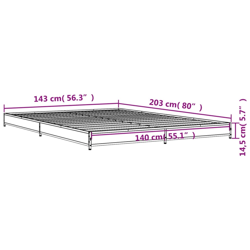 vidaXL Bed Frame without Mattress Black 140x200 cm