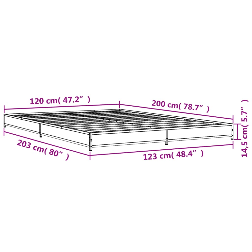 vidaXL Bed Frame without Mattress Black 120x200 cm