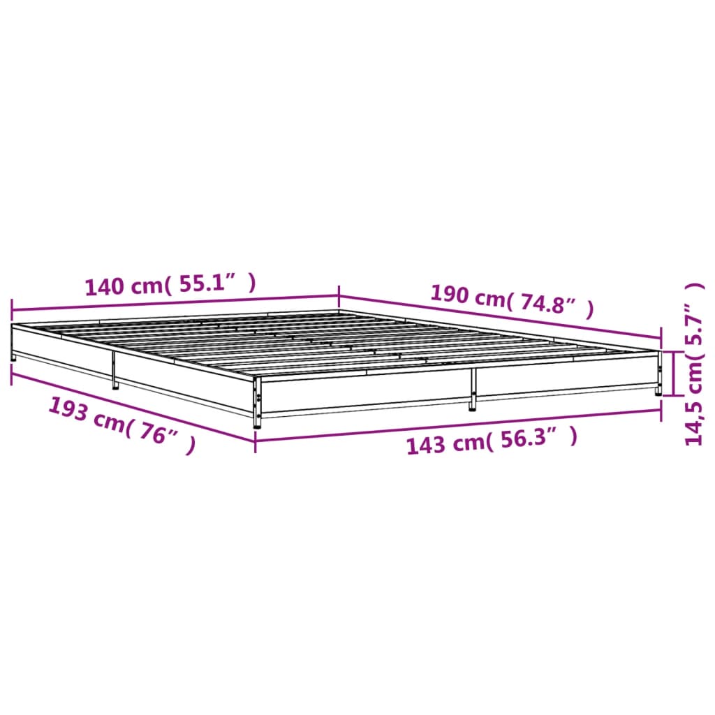 vidaXL Bed Frame without Mattress Black 140x190 cm