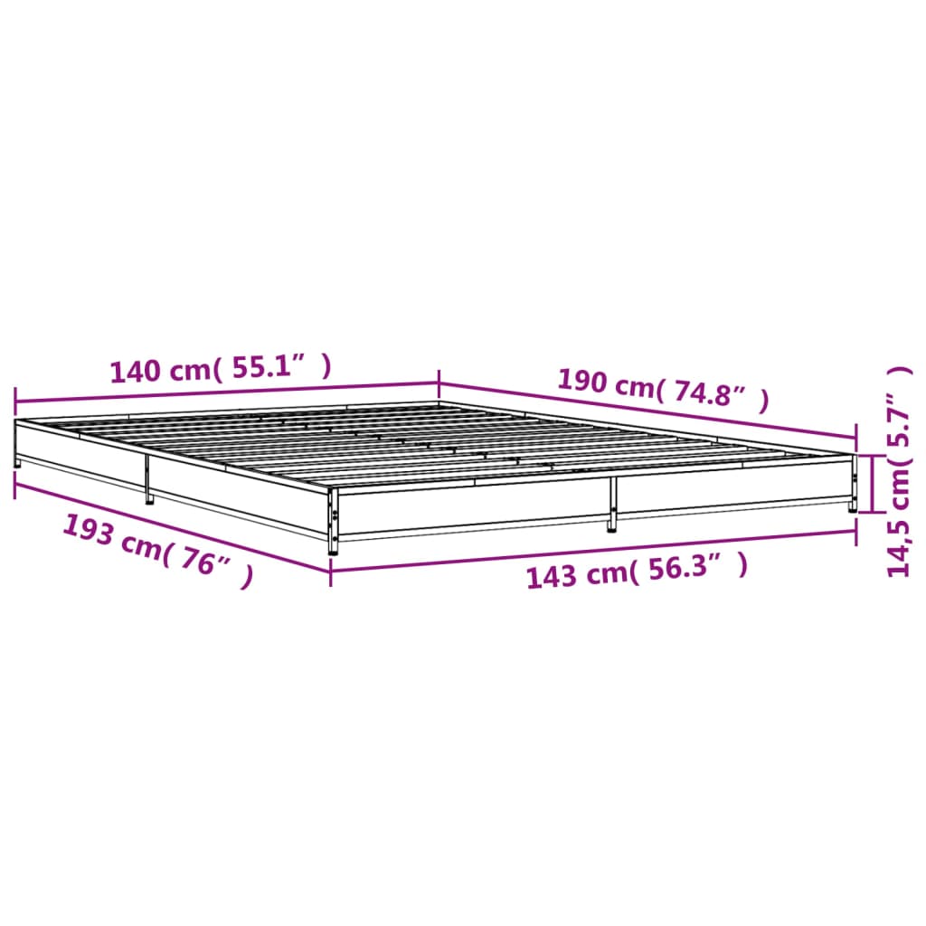 vidaXL Bed Frame without Mattress Smoked Oak 140x190 cm