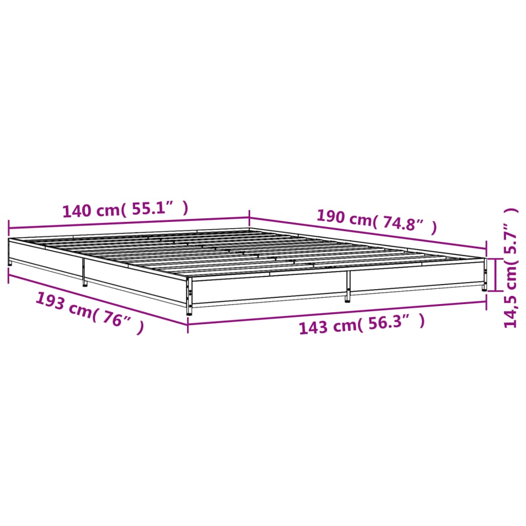 vidaXL Bed Frame without Mattress Brown Oak 140x190 cm